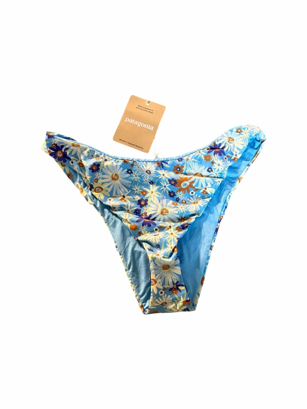 NWT Patagonia Upswell Bikini Bottoms Size M Lago Blue Floral High Cut Swim - Picture 2 of 4